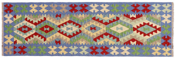 Flat Weave Kilim, Antique, Navaho, Vintage, Handmade, Geometric Kilim Blue Red Hand-Woven Runner 100% Wool Area Rug 3 x 6